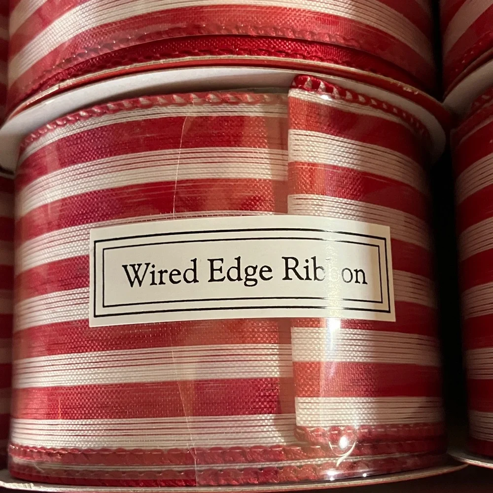 Red and White Striped Wired Edge Ribbon 9 Roll‎ Set 2.5” width 30’ each Roll